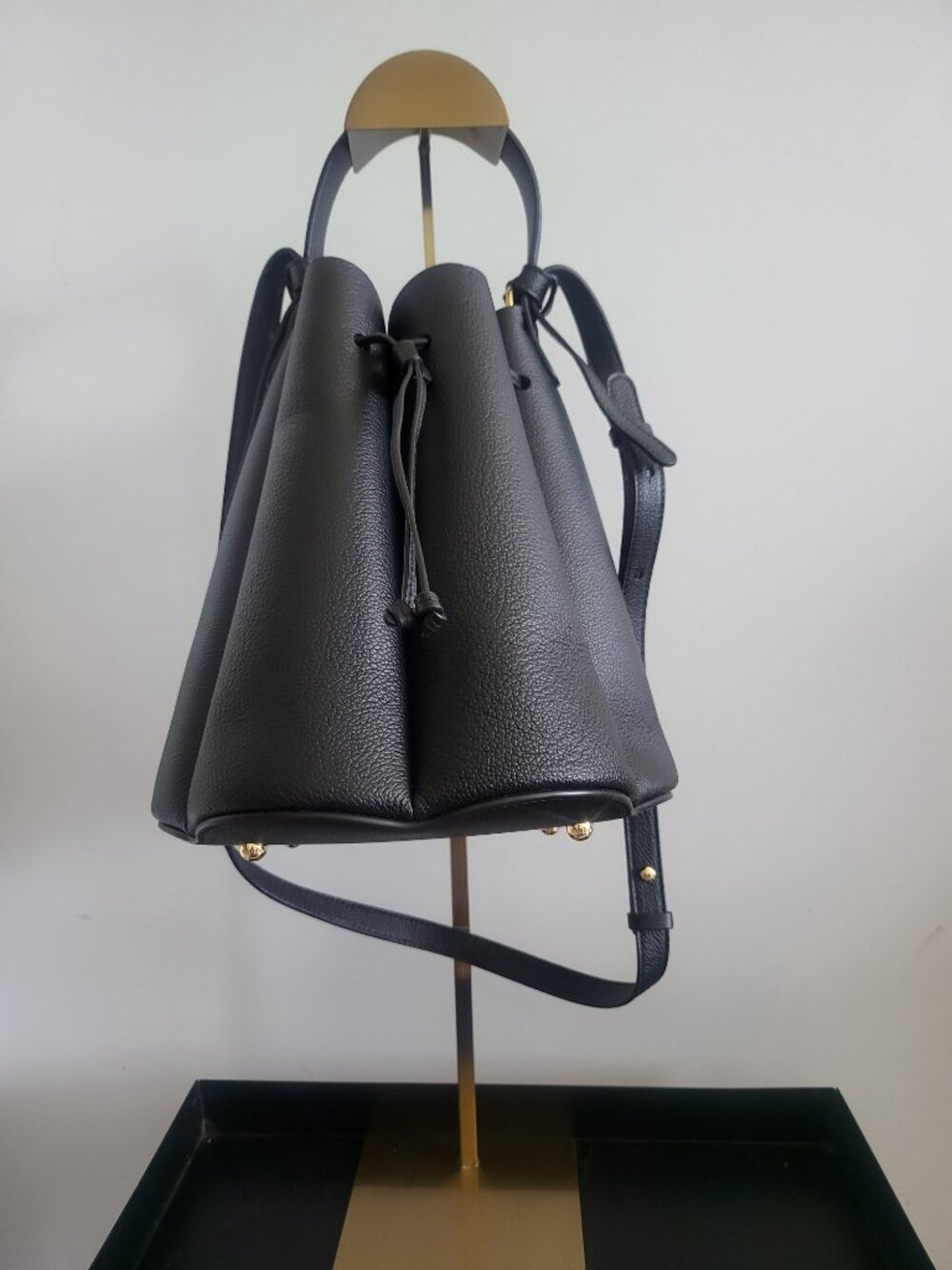 Polene Black Numero Huit leather drawstring bag